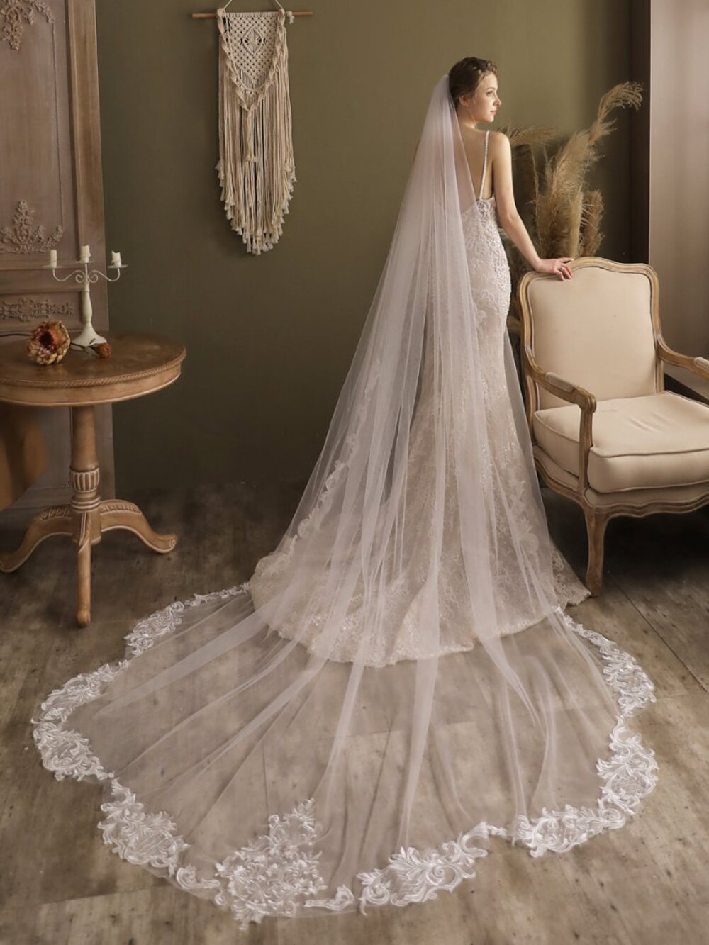 Estelle Cathedral Lace Wedding Veil – 300cm Long x 250cm Wide | Romantic Bridal